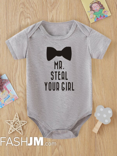 Baby Boy Slogan & Bow Print Tee Bodysuit