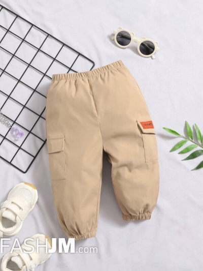 Baby Boy Letter Patched Detail Flap Pocket Pants