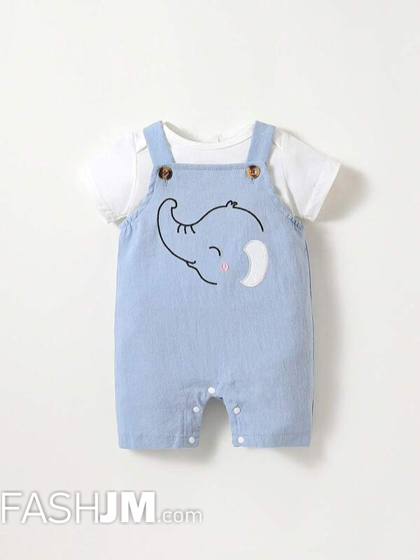  Baby Boy Elephant Print Overall Romper & Tee image0