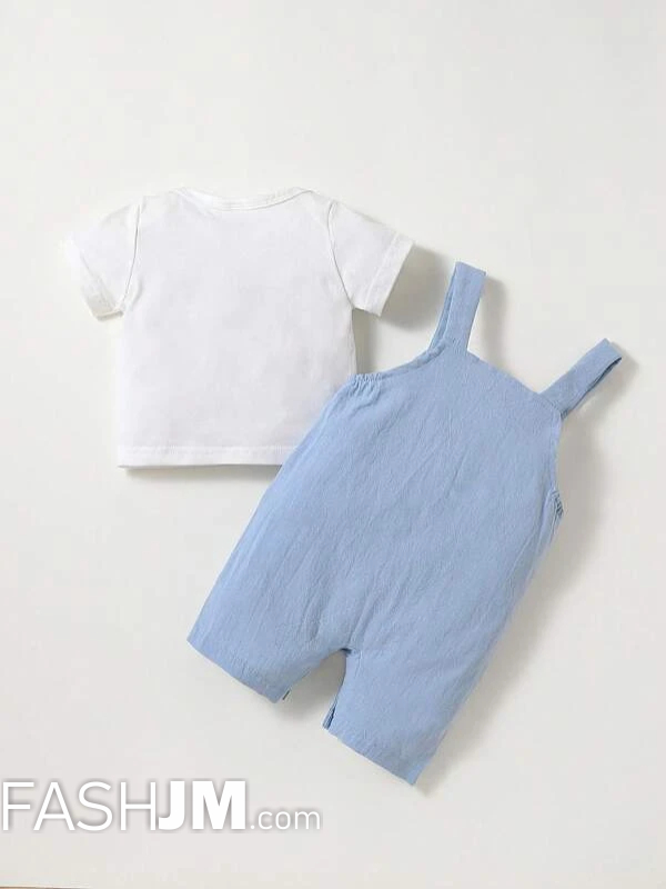  Baby Boy Elephant Print Overall Romper & Tee image1