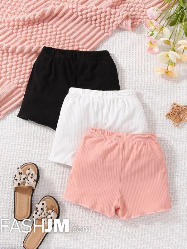  Baby 3pcs Bow Front Lettuce Trim Shorts image1