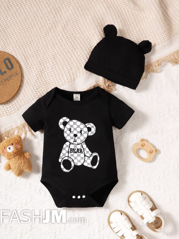  Baby Boy Bear Print Bodysuit & Accessory Hat image0