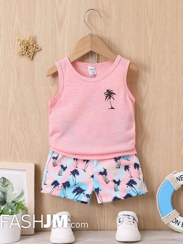  Baby Boy Coconut Tree Print Tank Top & Shorts image0