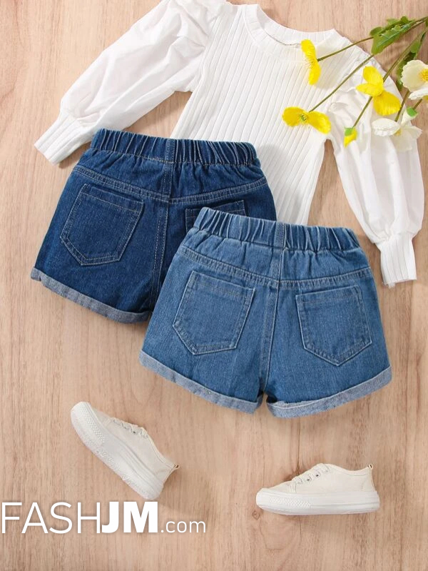  Baby 2pcs Roll Up Hem Denim Shorts image1