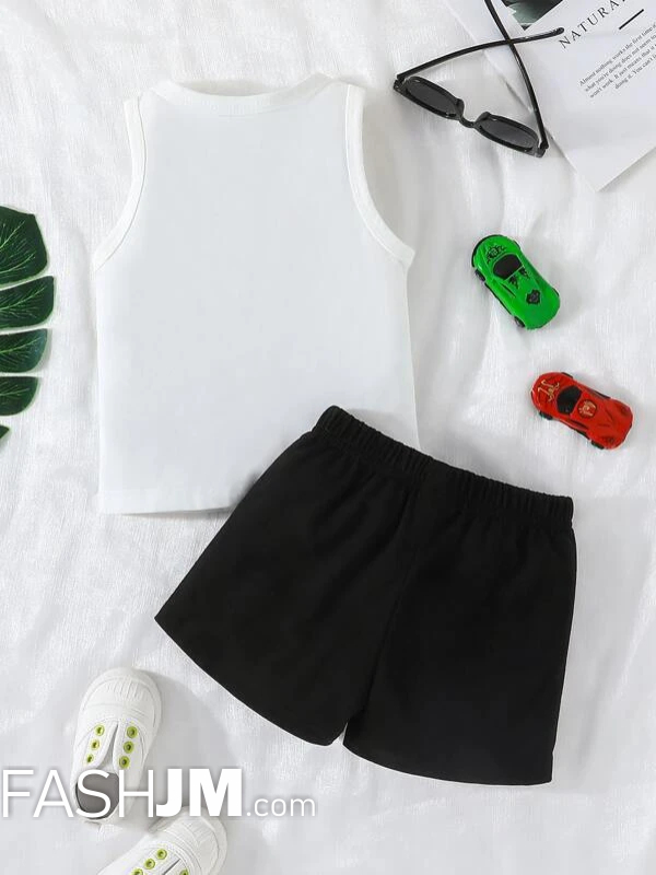  Baby Boy Car & Letter Graphic Tank Top & Shorts image1