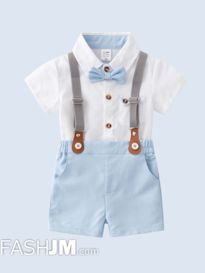 Baby Boy Bow Front Shirt & Pinafore Shorts