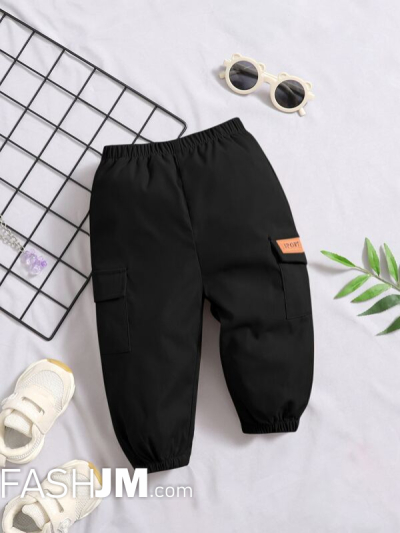 Baby Boy Letter Patched Detail Flap Pocket Pants