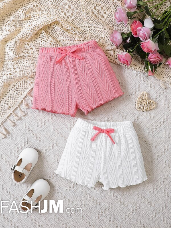  Baby 2pcs Knot Front Lettuce Trim Shorts image0