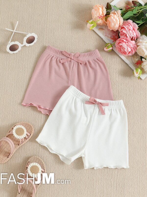  Baby 2pcs Bow Front Lettuce Trim Shorts image0