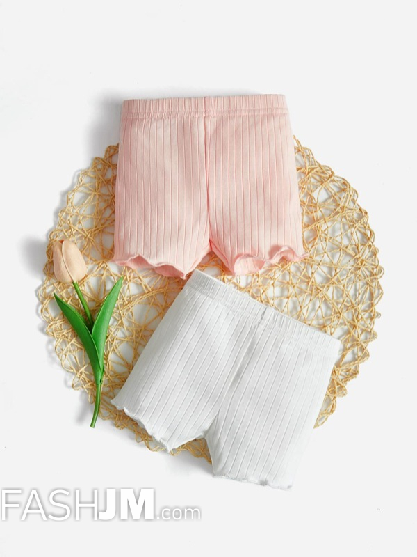  Baby 2pcs Solid Lettuce Trim Shorts image0
