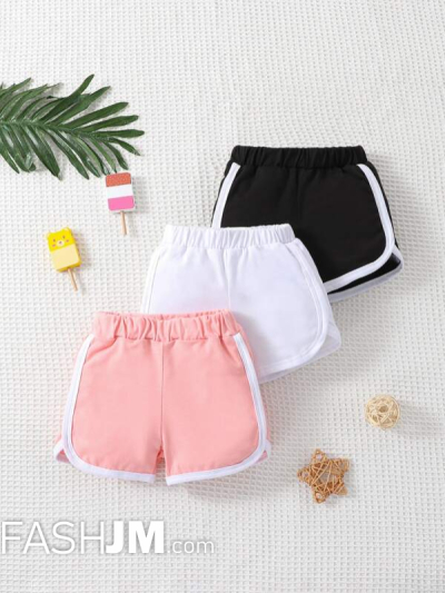 Baby 3pcs Contrast Binding Shorts