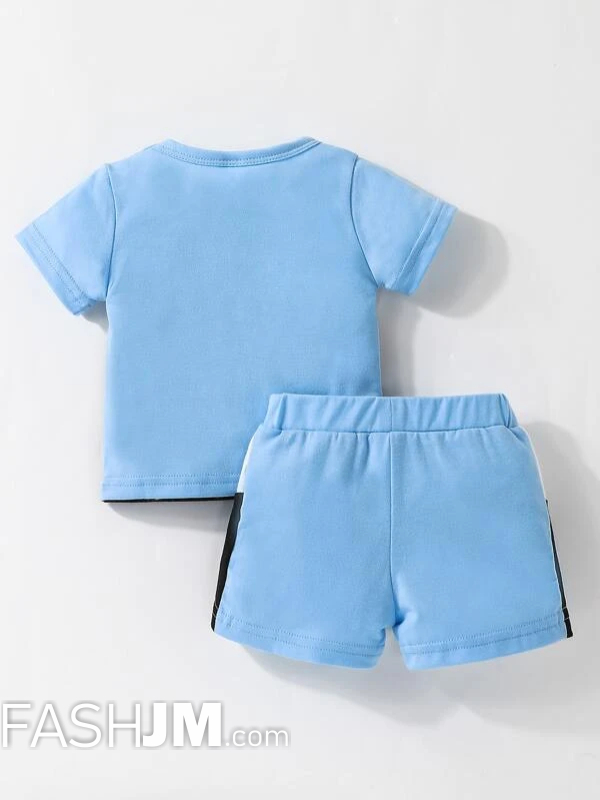  Newborn Baby Boy Color Block Tee & Shorts image1