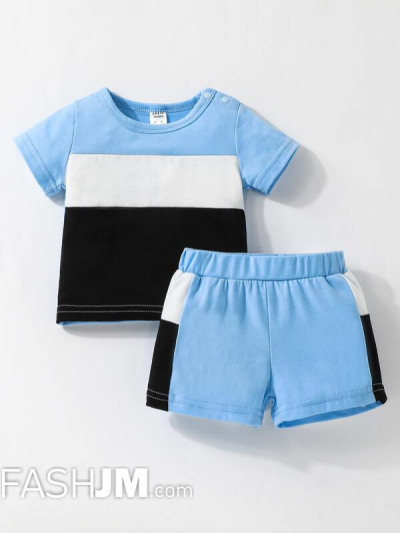 Newborn Baby Boy Color Block Tee & Shorts