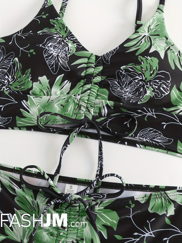  Floral Print V Neck Tankini Sets image1