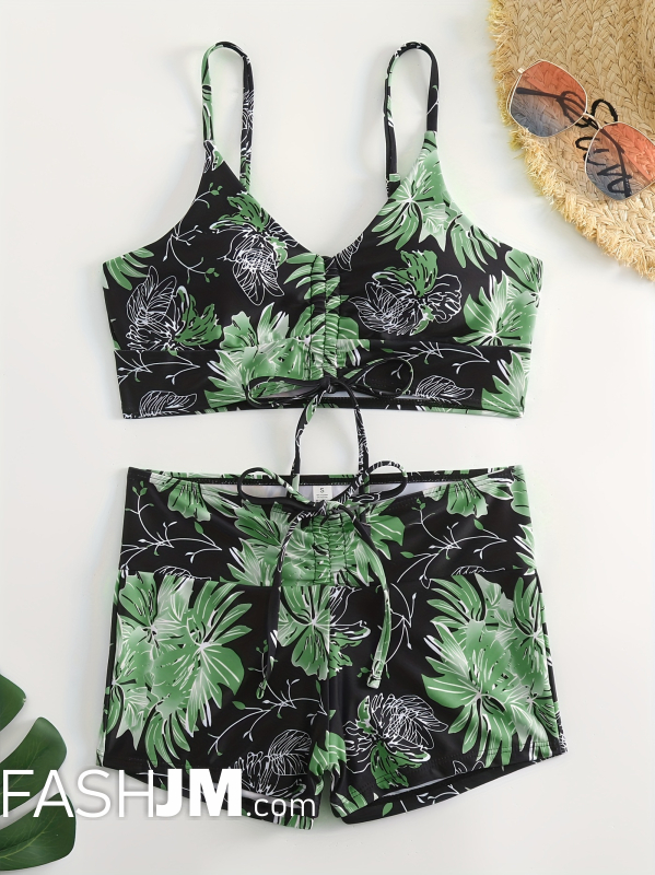  Floral Print V Neck Tankini Sets image3