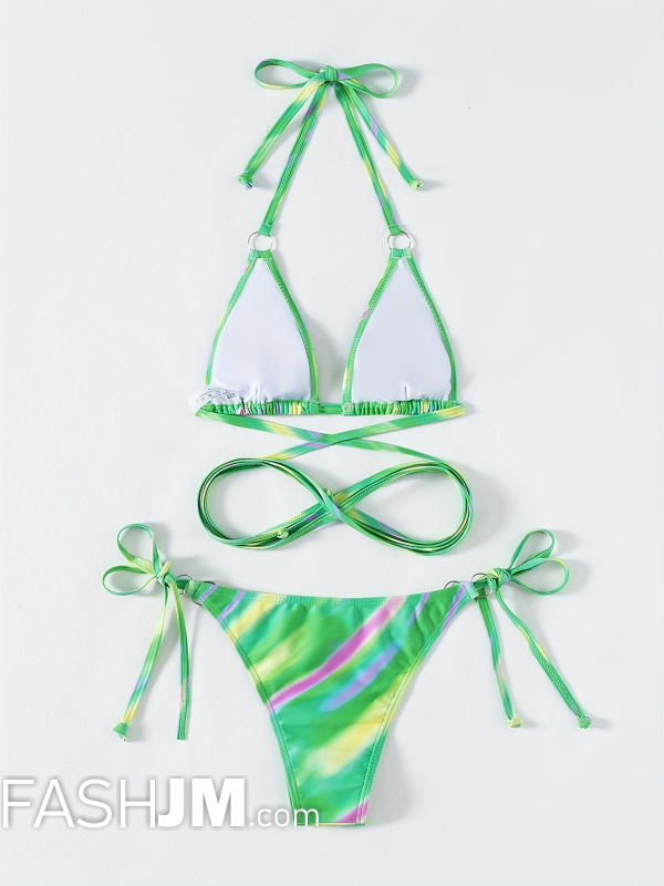  Emerald Green Ombre Criss Cross Ring Link 2 Piece Bikini Swimsuit image1