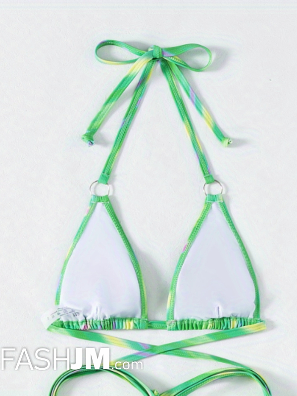  Emerald Green Ombre Criss Cross Ring Link 2 Piece Bikini Swimsuit image4