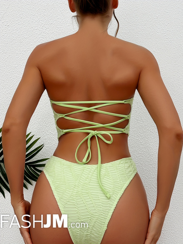  Hanky Ruched Fabric Bandeau Criss Cross 2-Piece Set Tankini image1