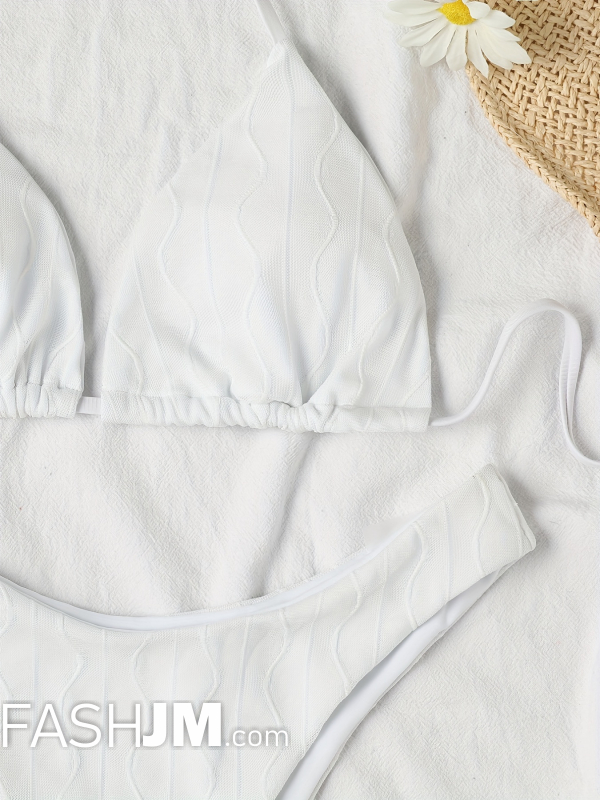  Embossed Solid Color Halter 2 Piece Set Bikini image5