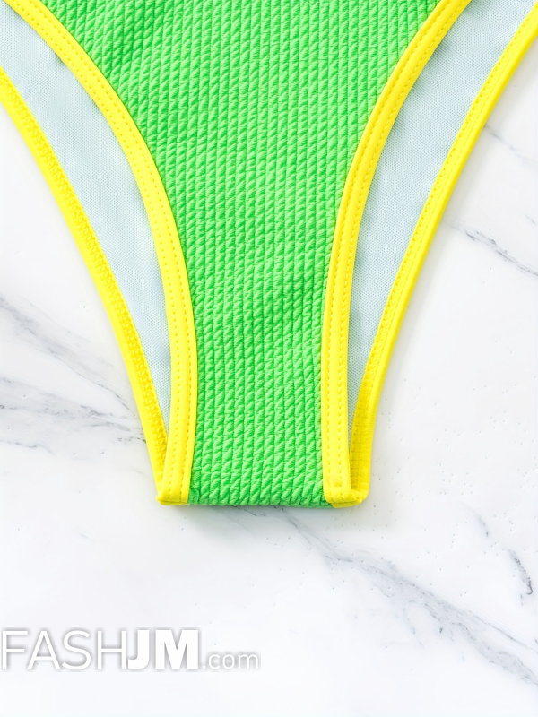  Rib Knit Contrast Trim Spaghetti Strap 2 Piece Set Bikini image2