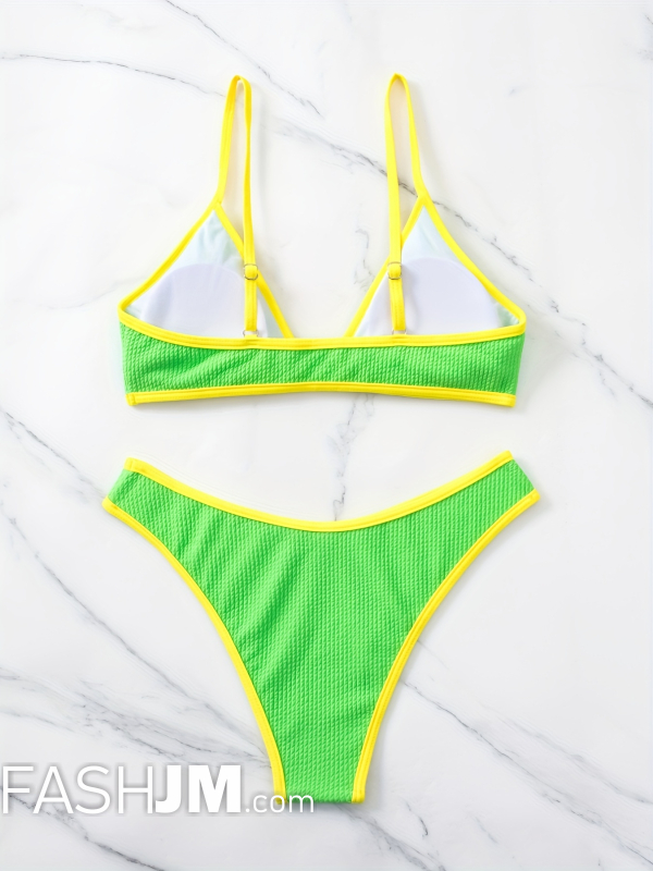  Rib Knit Contrast Trim Spaghetti Strap 2 Piece Set Bikini image4