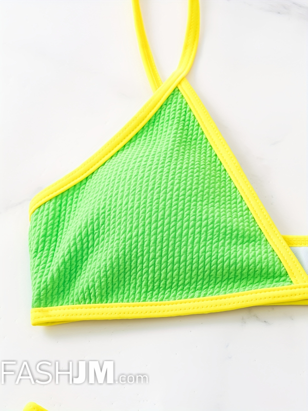  Rib Knit Contrast Trim Spaghetti Strap 2 Piece Set Bikini image5