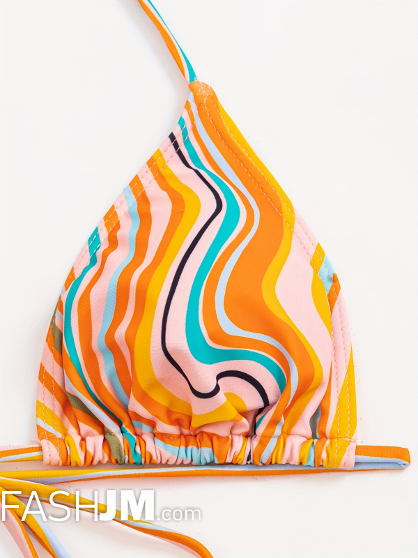  Stripes Tie Side Halter Bikini image3