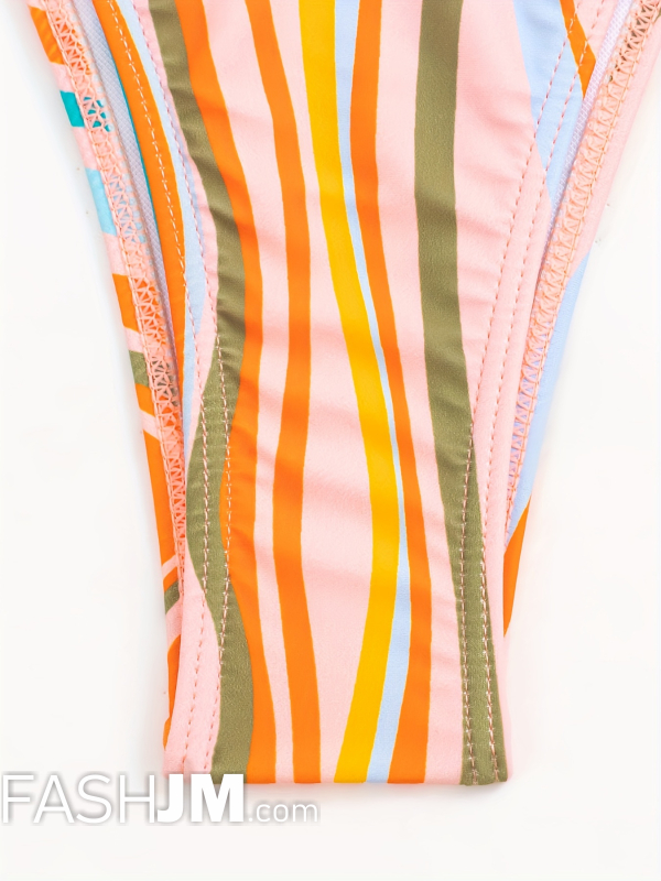  Stripes Tie Side Halter Bikini image5