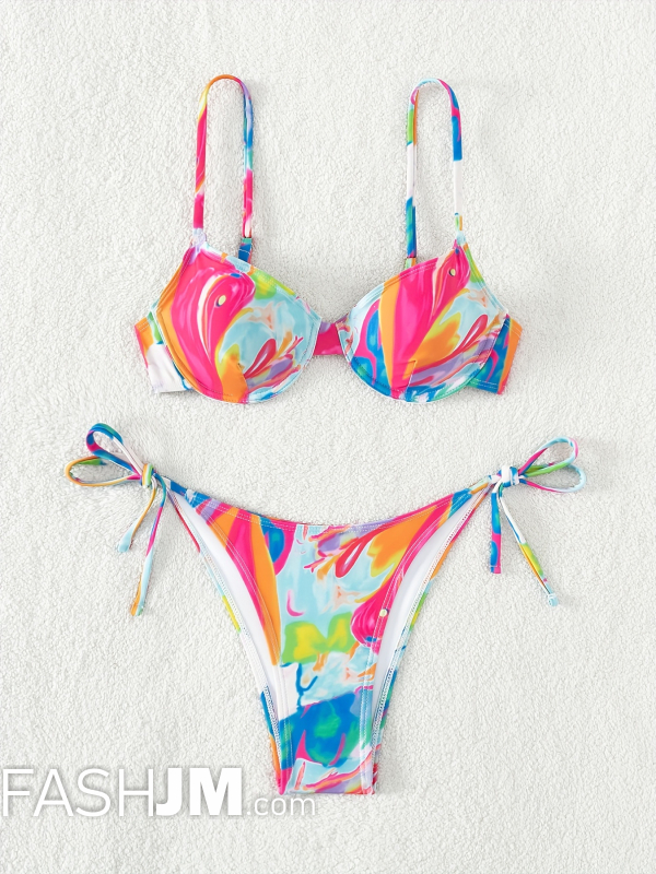  Women Sexy Graffiti Print Lace-up Bikini image0