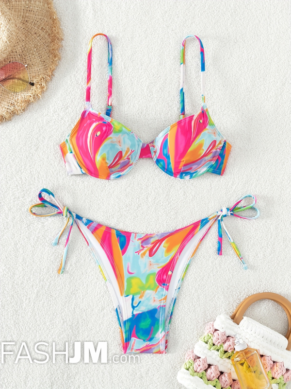  Women Sexy Graffiti Print Lace-up Bikini image4