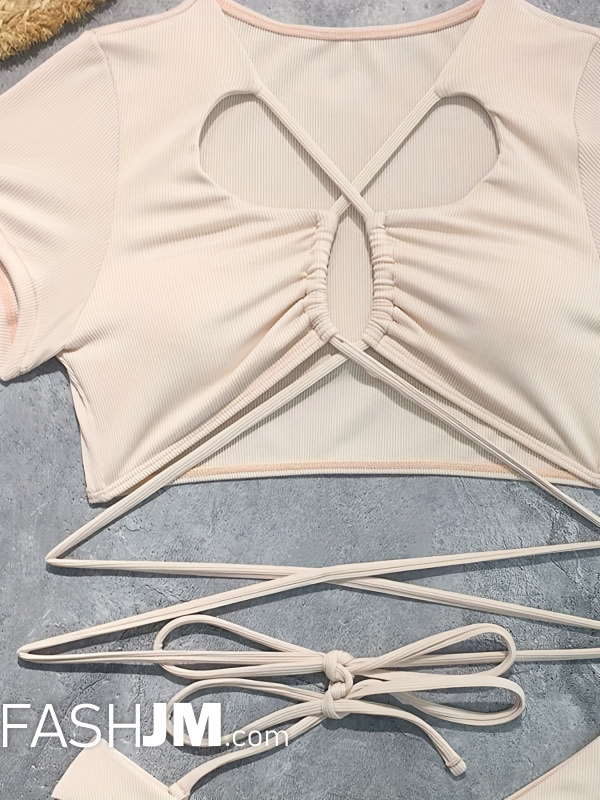  Rib-Knit Bikini Sets Beige image1