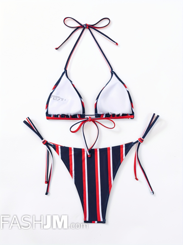  Stripes Print Halter Tie Side 2 Piece Set Bikini image6