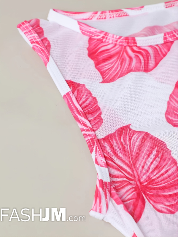  Leaf Print Triangle V String 3 Piece Set Swimsuits image2