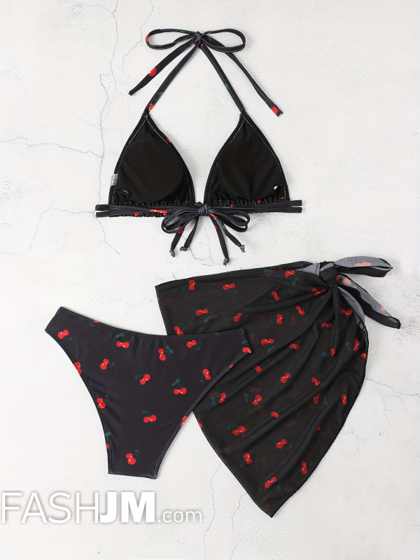  Black Cherry Print 3 Piece Set Swimsuits image2