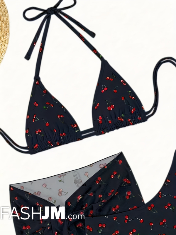  Black Cherry Print 3 Piece Set Swimsuits image4