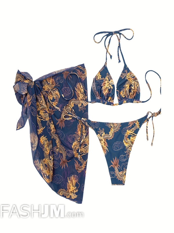  3-Pieces Dragon Print Bikini Sets image1