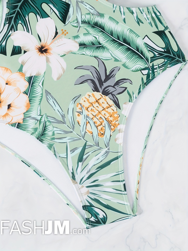  Floral Print Criss Cross Tie Back One Piece Swimsuit image5