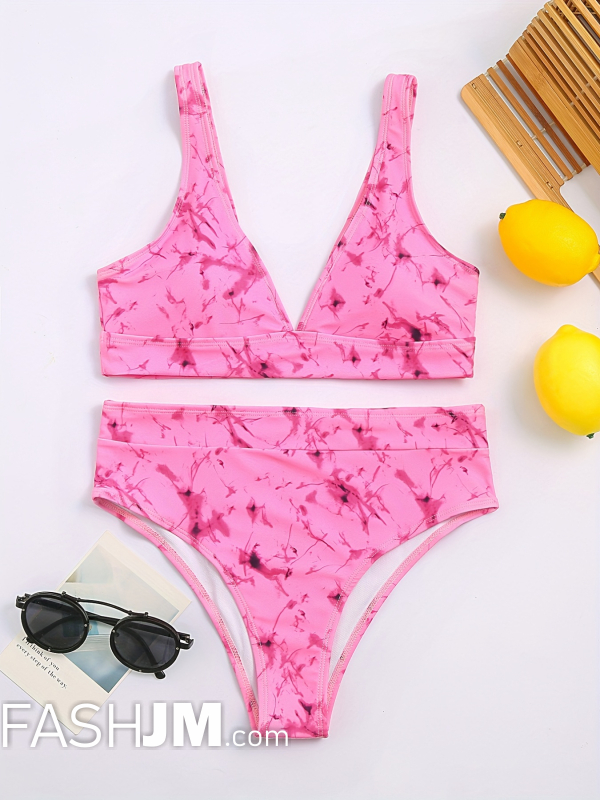  V Neck Random Print High Stretch 2 Piece Set Swimsuits image4