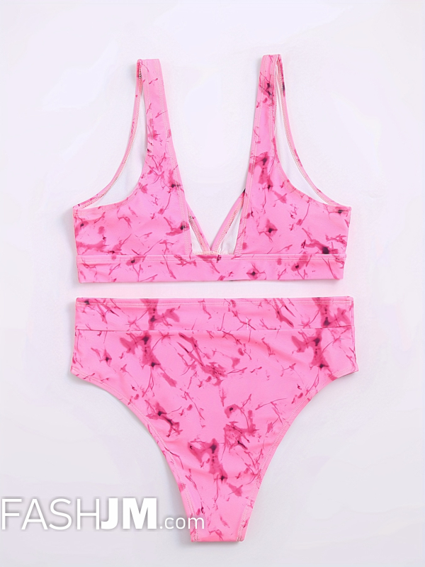  V Neck Random Print High Stretch 2 Piece Set Swimsuits image6
