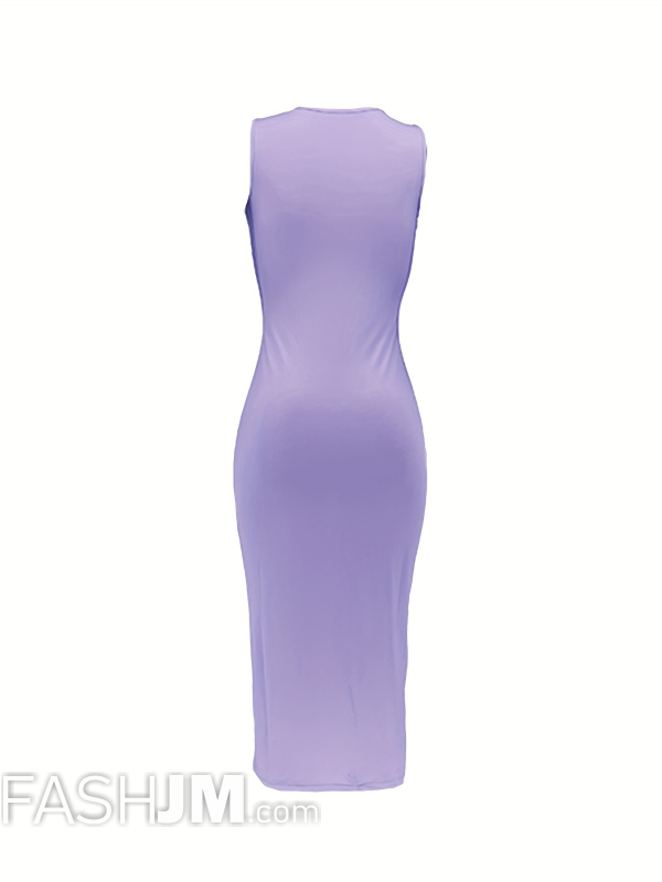  Light Purple Bodycon Crew Neck Dress image4