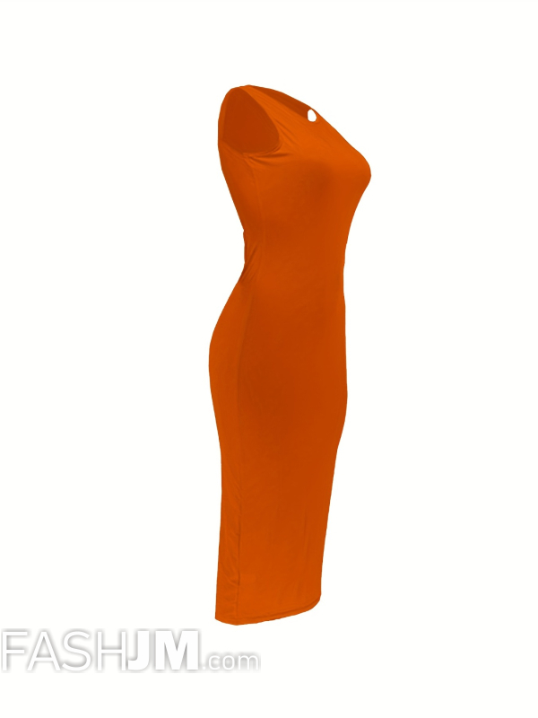  Orange Bodycon Crew Neck Dress image1