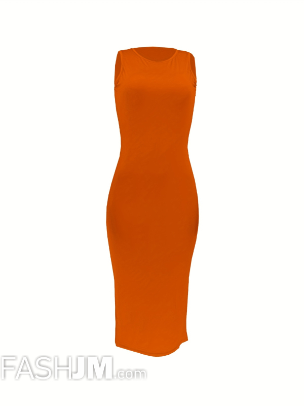  Orange Bodycon Crew Neck Dress image4