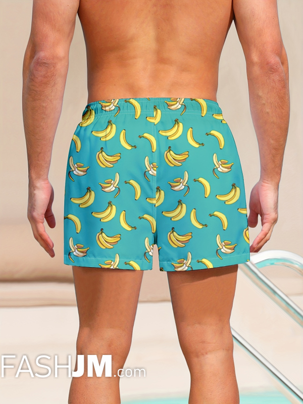  Banana Print Men Loose Mesh Lined Beach Shorts Activewear image1