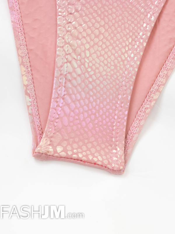  Pink Snakeskin Pattern Glossy Fabric One-piece Swimsuit image2