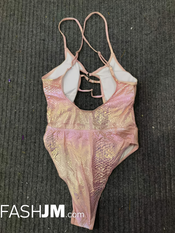  Pink Snakeskin Pattern Glossy Fabric One-piece Swimsuit image3