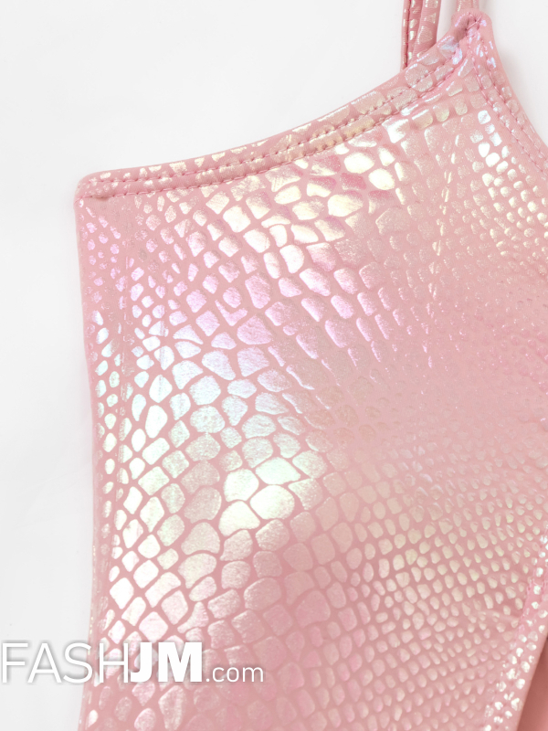  Pink Snakeskin Pattern Glossy Fabric One-piece Swimsuit image4