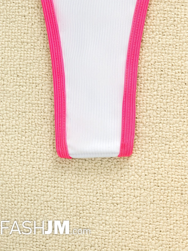  Pink Contrast Trim High Stretch Color Block 3 Piece Set Swimsuit image1