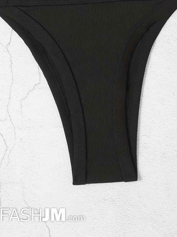  Black Contrast Trim V Neck Bikini Sets image4