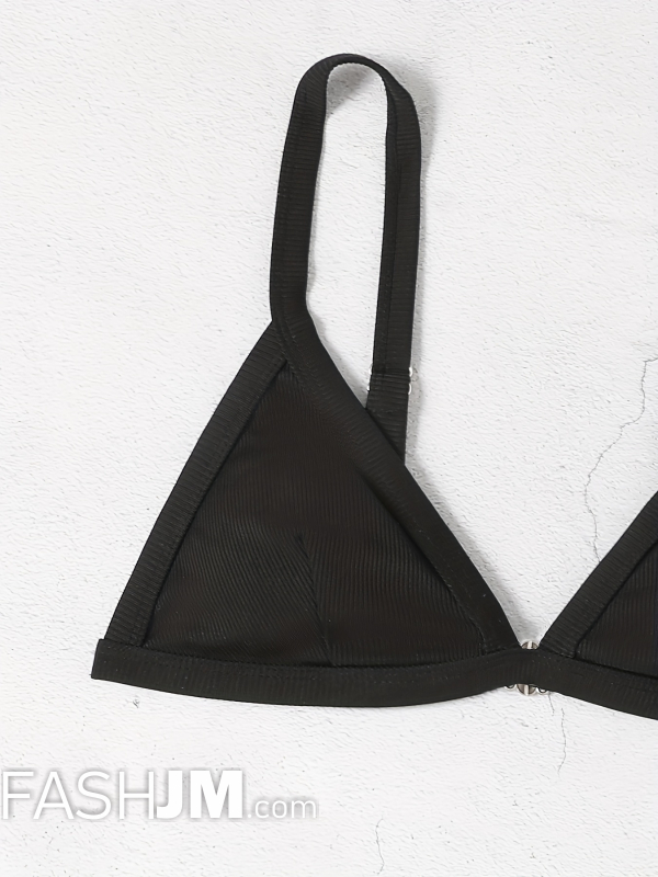  Black Contrast Trim V Neck Bikini Sets image5