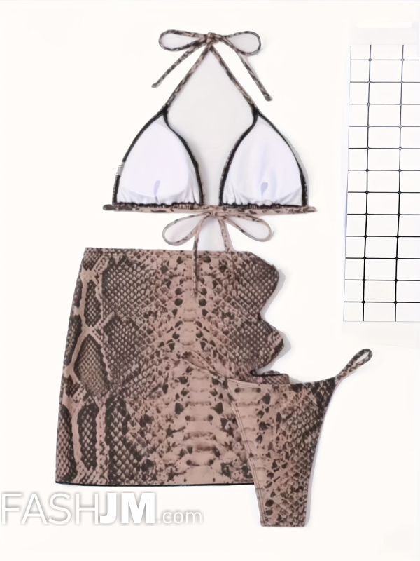  3-pieces Animal Print Triangle Bikini Set image2
